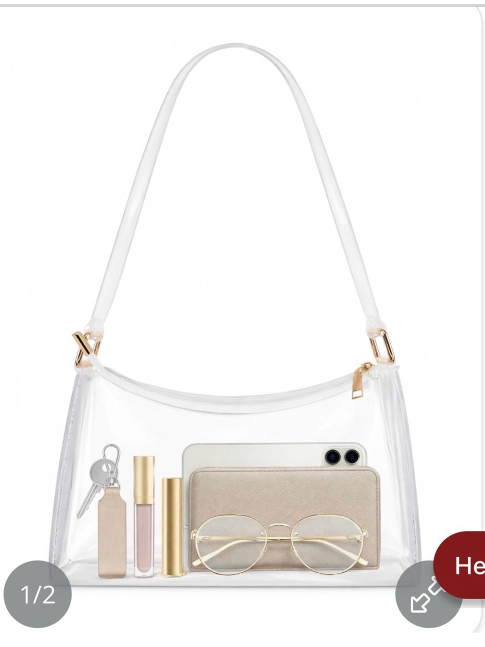 Clear Shoulder Bag with White Trim and Gold Accents